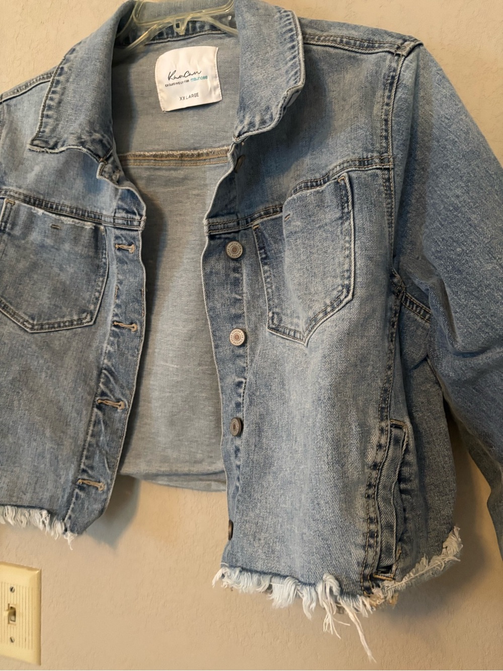 KanCan Light Blue Cropped Denim Jacket with Frayed Hem - Picture 6 of 7